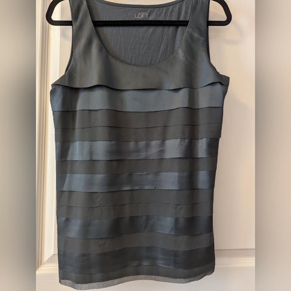 Blue Satin & Chiffon Layered Tank Top - Ann Taylor